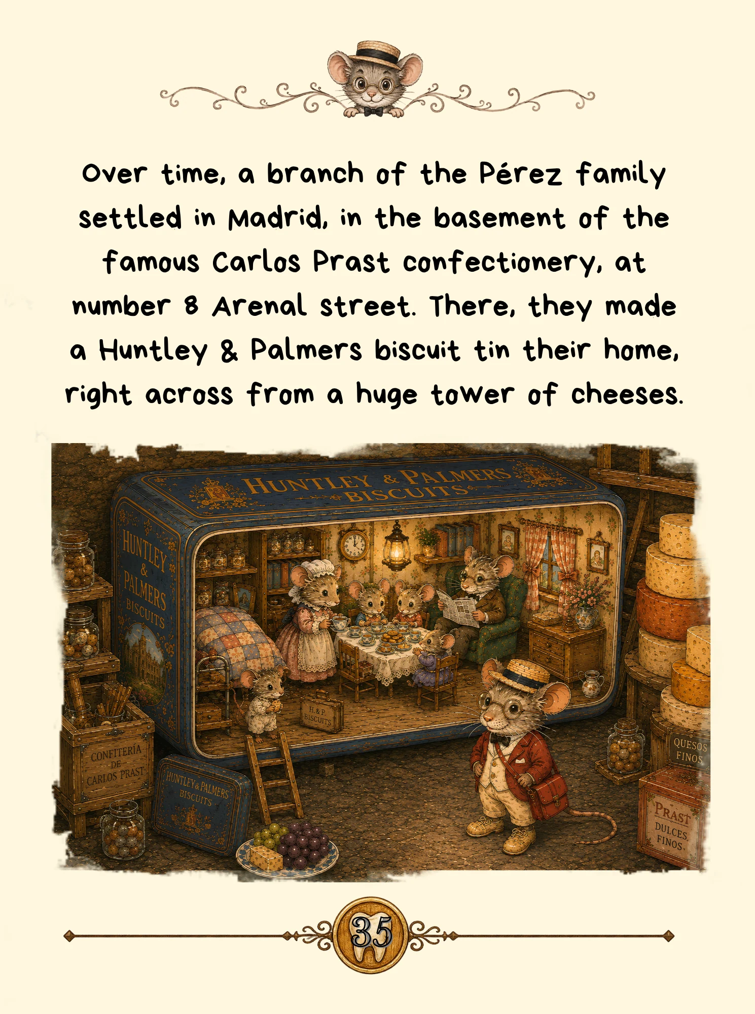 Interior page about the Pérez family and Carlos Prast's confectionery