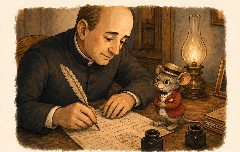 Luis Coloma junto al Ratón Pérez